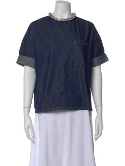 Pre-owned Twp Crew Neck Short Sleeve Top In Blue