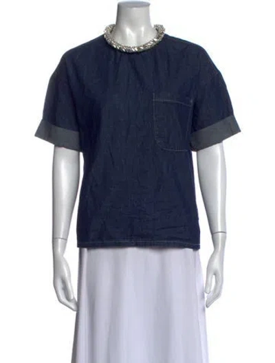 Pre-owned Twp Crew Neck Short Sleeve Top In Blue
