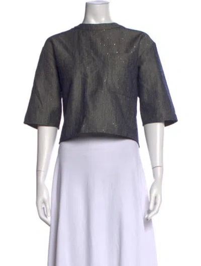 Pre-owned Twp Crew Neck Three-quarter Sleeve Crop Top In Gray
