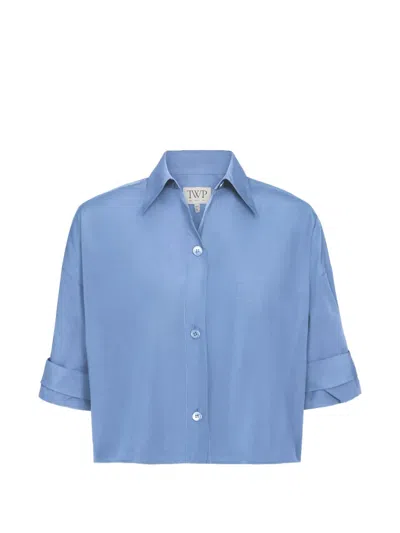 Twp Cropped Button-up Shirt In Blue
