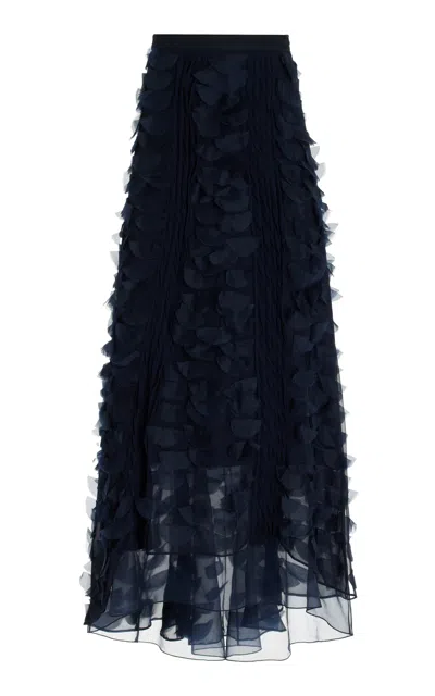 Twp Cry Me A River Silk-organza Maxi Skirt In Navy