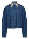 Twp Crystal-collar Denim Shirt In Blue