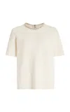 Twp Crystal Embellished Milano Stitch Cashmere Sweater In Ivory