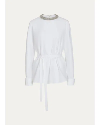 Twp Crystal-embellished Tie-waist Top In Pattern