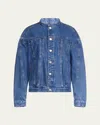 Twp Dawson Collarless Denim Jacket In Blue