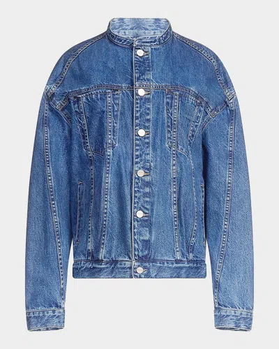 Twp Dawson Collarless Denim Jacket In Paris