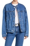 Twp Dawson Collarless Denim Jacket In Blue