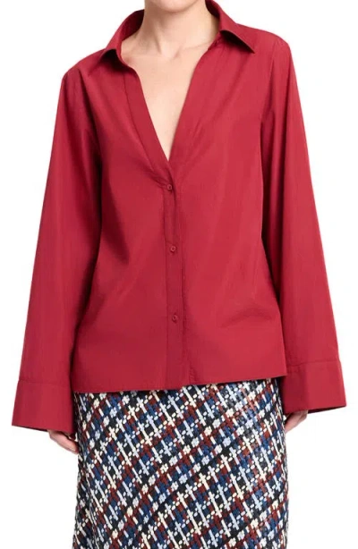 Twp Deep V-neck Cotton Button-up Shirt In Red