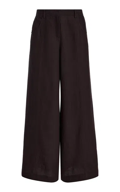 Twp Dees Mid-rise Linen Wide-leg Pants In Brown