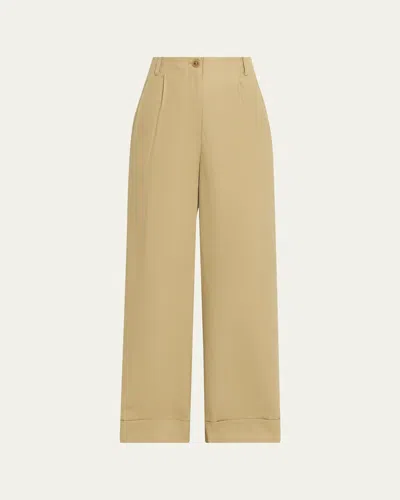 Twp Delilah Wide-leg Twill Pants In Brown