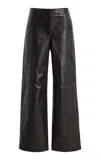 Twp Demie High-rise Leather Wide-leg Pants In Brown