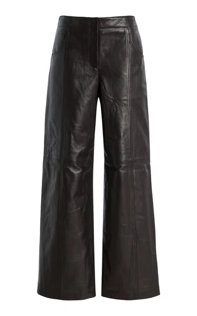 Twp Demie High-rise Leather Wide-leg Pants In Brown