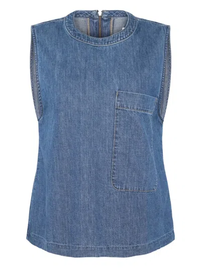 Twp Denim Pocket Top In Blue