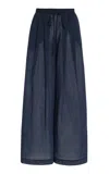 Twp Didi Drawstring Pleated Cotton Wide-leg Pants In Navy