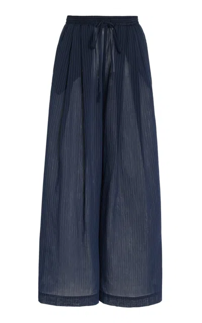 Twp Didi Drawstring Pleated Cotton Wide-leg Pants In Navy