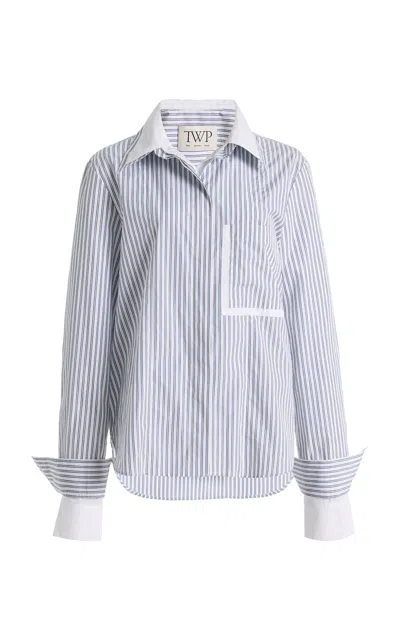 Twp Double Layer Boyfriend Cotton Shirt In Blue