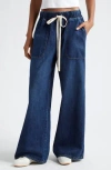 Twp Drawstring Denim Wide Leg Pants In Dark Wash