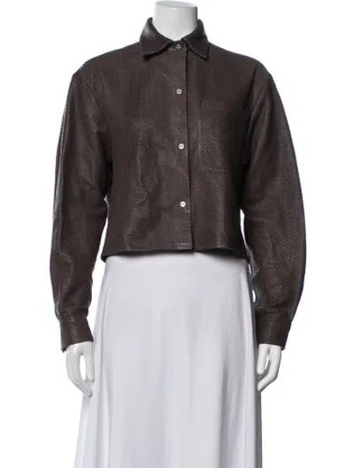 Pre-owned Twp Embossed Leather Patterned Jacket In Brown