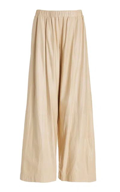 Twp Eva Leather Wide-leg Pants In Brown