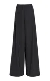 Twp Eva Pleated Cotton-wool Wide-leg Pants In Dark Grey