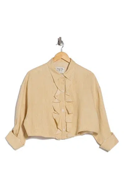 Twp Ex Ruffle Long Sleeve Crop Button-up Shirt In Yellow