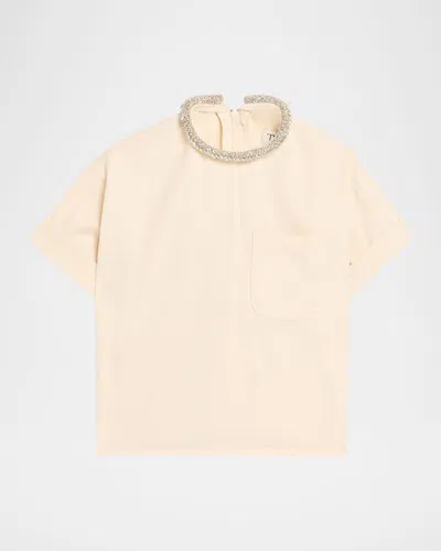Twp Ex T Crop Top With Crystal Collar In Neutral