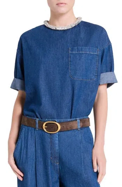 Twp Ex T Crystal Collar Denim Shirt In Blue