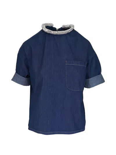 Twp Ex T Pocket Collar-embellished Blouse In Blue