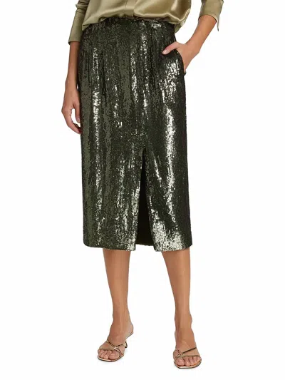 TWP FISHSCALE LADYLIKE SEQUINED MIDI SKIRT IN DEEP SAGE