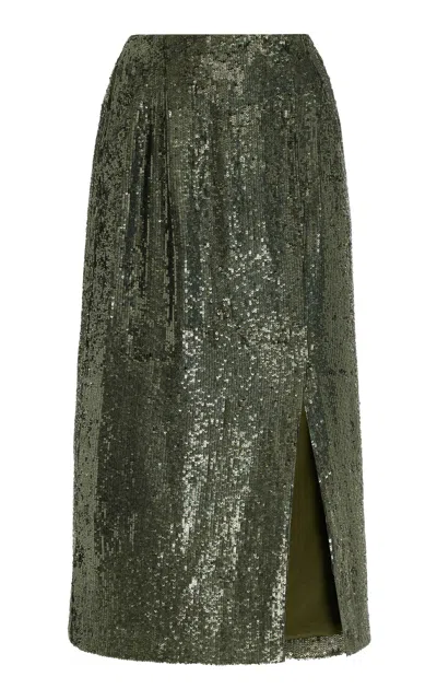 Twp Fishscale Sequined Silk Skirt In Green