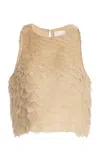 Twp Fishscale Shell Embellished Silk Top In Khaki