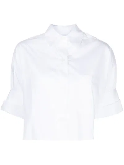 TWP FOLDED-SLEEVE CROPPED COTTON SHIRT