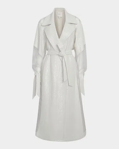 Twp Foreign Affair Sequined Silk Organza Trench Coat In White