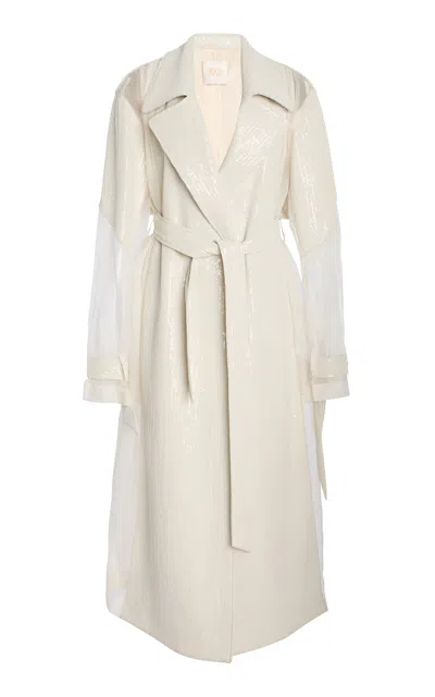 Twp Foreign Affair Sequined Silk Trench Coat In Ivory