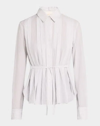 Twp Francesca Belted Striped Button-front Shirt In White/charcoal