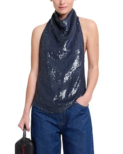 Twp Friday Night Halter Sequin Top In Blue