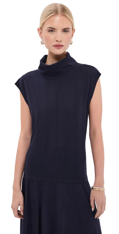 Twp Funnel Neck Sleeveless Wool Top Blue Nights
