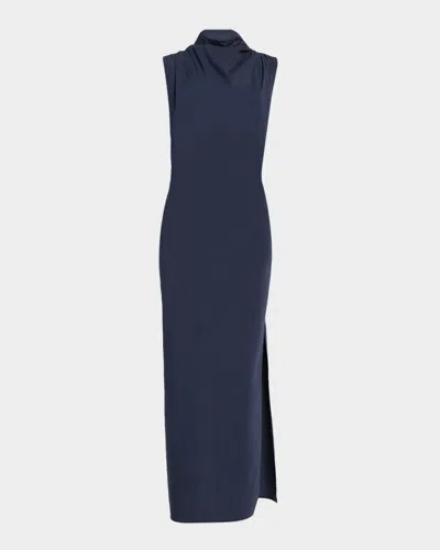 Twp Gathered Thoughts Dress In Cotton Shirting In Blue