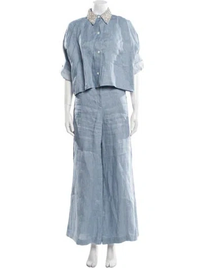 Pre-owned Twp Hemp Crystal Embellishments Pant Set In Blue