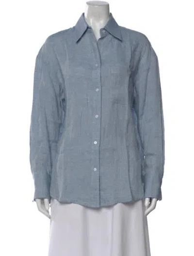 Pre-owned Twp Hemp Long Sleeve Button-up Top In Blue