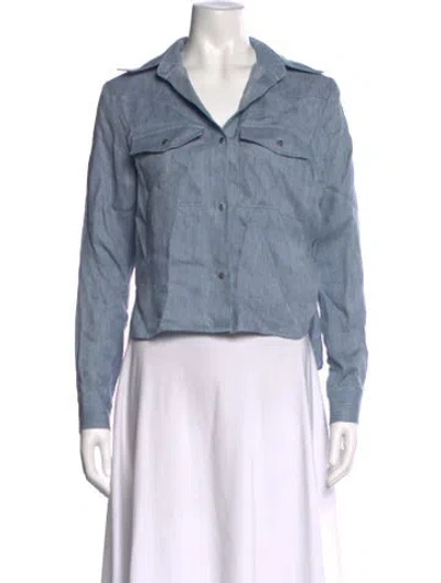 Pre-owned Twp Hemp Long Sleeve Button-up Top In Blue