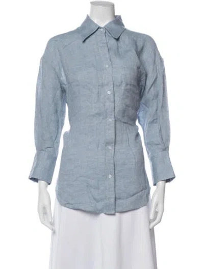 Pre-owned Twp Hemp Long Sleeve Button-up Top In Blue