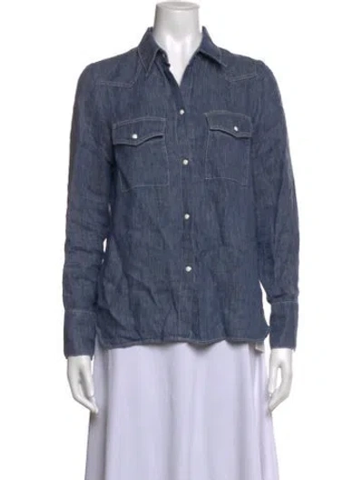 Pre-owned Twp Hemp Long Sleeve Button-up Top In Blue