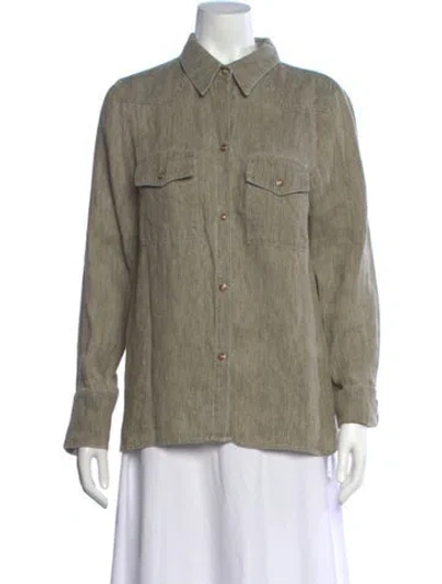 Pre-owned Twp Hemp Long Sleeve Button-up Top In Neutral