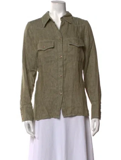 Pre-owned Twp Hemp Long Sleeve Button-up Top In Neutrals
