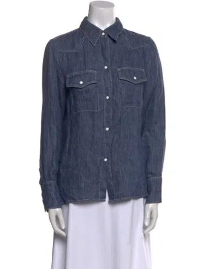 Pre-owned Twp Hemp Long Sleeve Button-up Top W/ Tags In Blue