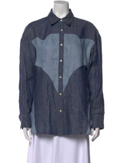 Pre-owned Twp Hemp Long Sleeve Button-up Top W/ Tags In Blue