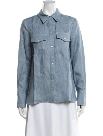 Pre-owned Twp Hemp Long Sleeve Button-up Top W/ Tags In Blue