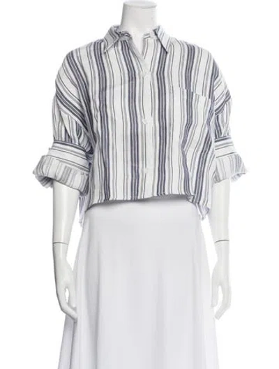 Pre-owned Twp Hemp Striped Button-up Top W/ Tags In White
