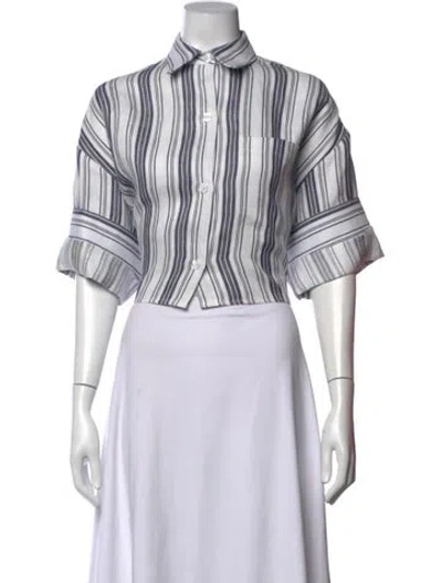 Pre-owned Twp Hemp Striped Button-up Top W/ Tags In White
